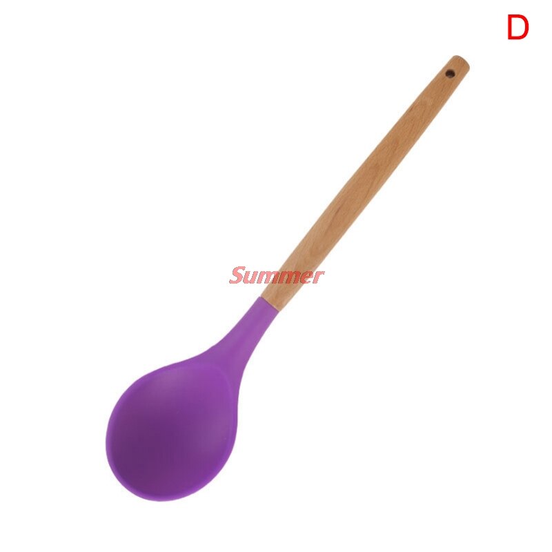 Purple Silicone Cooking Utensils Set Non-stick Spatula Shovel Wooden Handle Cooking Tools Set Special Heat-resistant: D