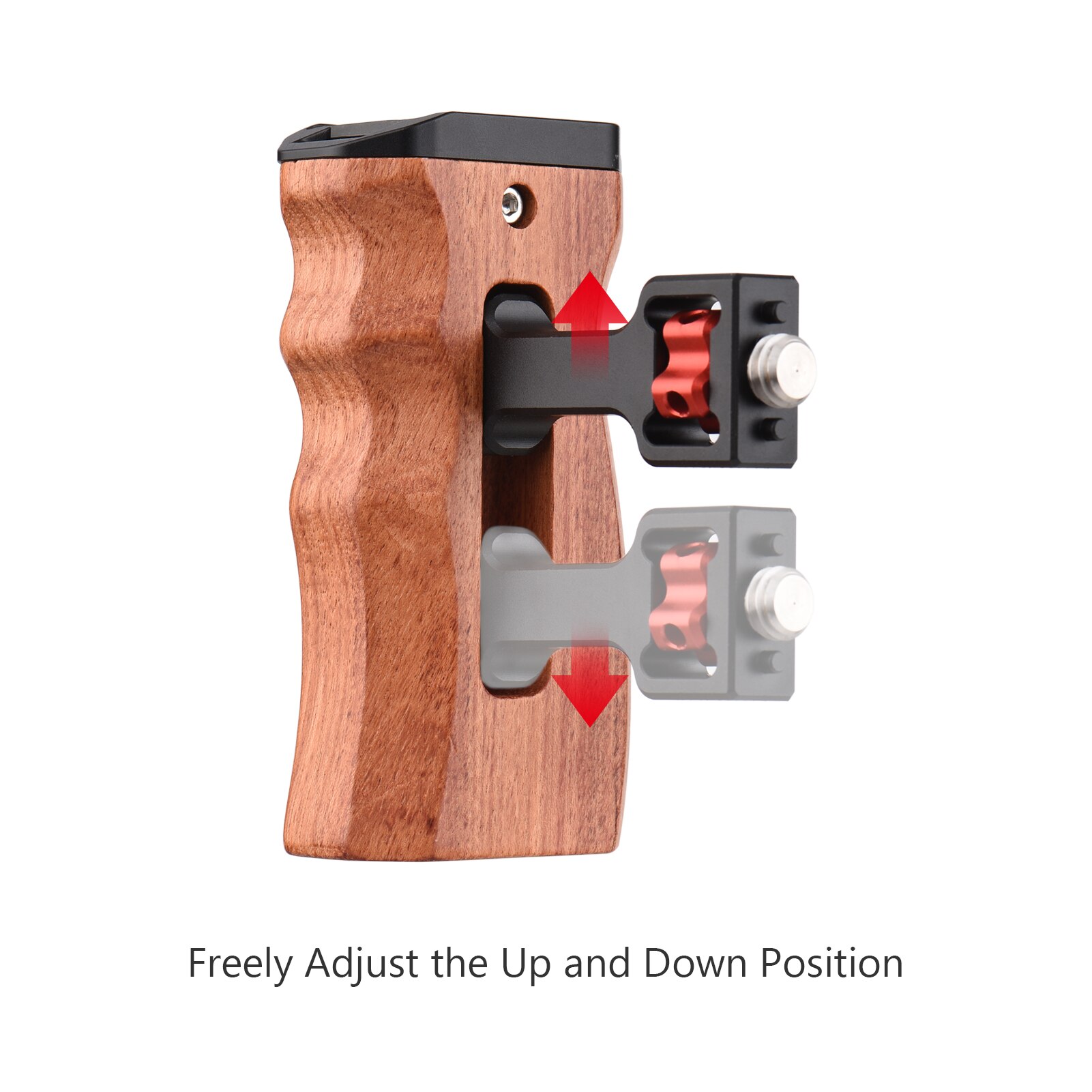 Adjustable Wooden Camera Cage Handle Left/Right Side Hand Grip 1/4 Inch Screw ARRI-Style Mount with Cold Shoe Mount Mini Wrench