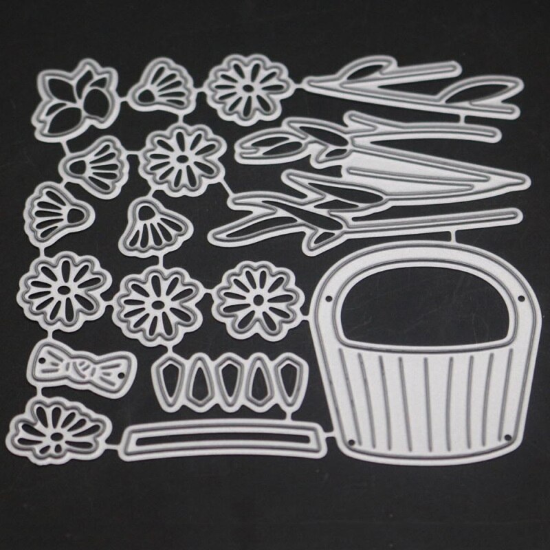Troqueles de corte de Metal con marco de cesta de flores, Troqueladora, decoración de flores, plantilla para álbum de recortes de bricolaje, sellos y troqueles,