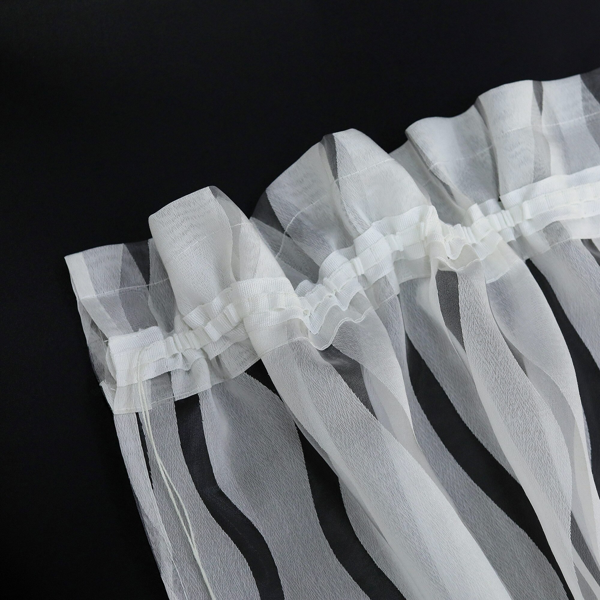 1PCS Half Curtain Stripe Printed Voile Window Tiers for Living Room Kitchen Short Tulle Modern Coffee Curtain