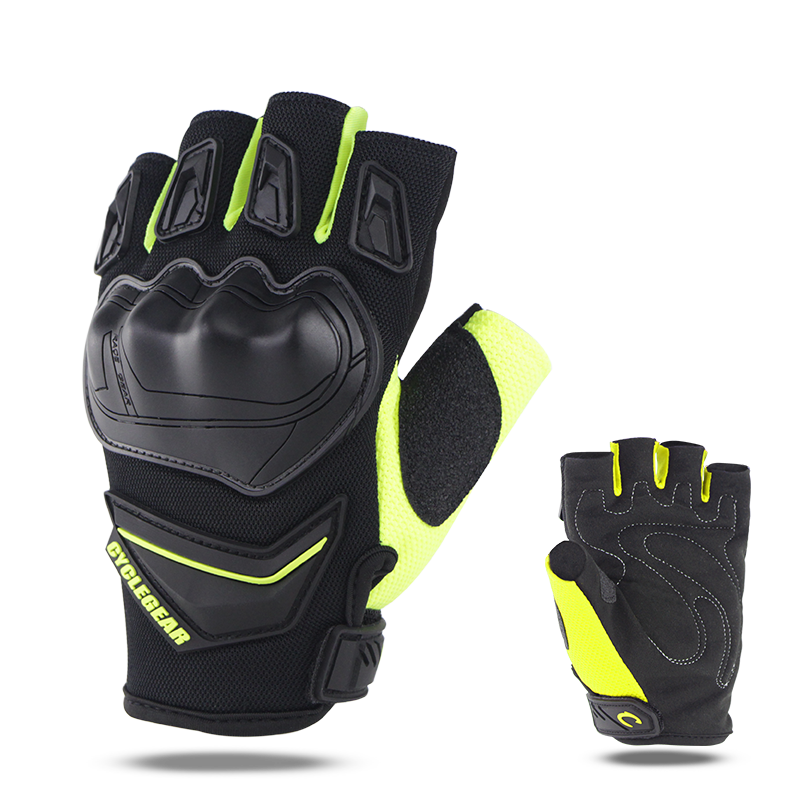 Sommer handsker mænd seje motorcykel halvfinger handsker til motocross racing motorcykel guantes moto off road cykel ridning handske: Grøn / L