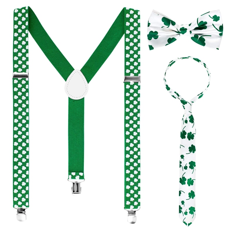 3 Stuks St. Patrick 'S Day Jarretel Accessoires Set Omvat Shamrock Bretels Shamrock Stropdassen Strikjes Voor Ierse Pa: Default Title