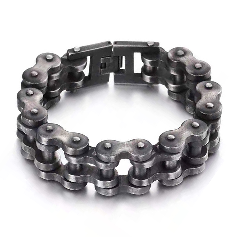 Pulsera negra de acero inoxidable para hombre, brazalete resistente de 18mm/22mm, cadena de motocicleta, joyería: Brush Black 22mm / 18 cm