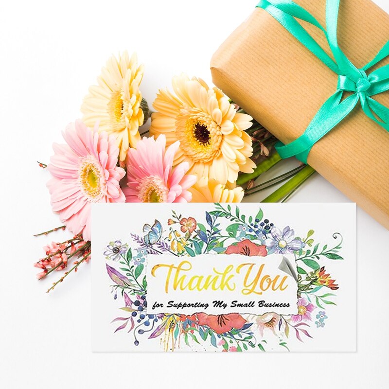 50Pcs/set Thank You for Supporting My Small Business Thank You Cards Paper Thanks Greeting Card for Bake Flower Store 9*5cm
