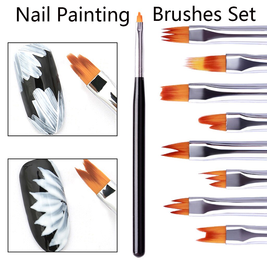 Pincel acrílico con mango de madera para manicura, pincel de dibujo de flores para pintura de uñas, 1/3/8 piezas