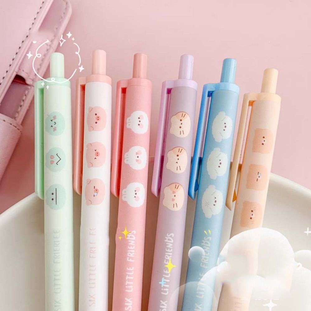 6PCS/SET Stationery Writing Tools Learning Office Supplies Cartoon Press Type Ballpoint Pen Rollerball Pen Gel Pens