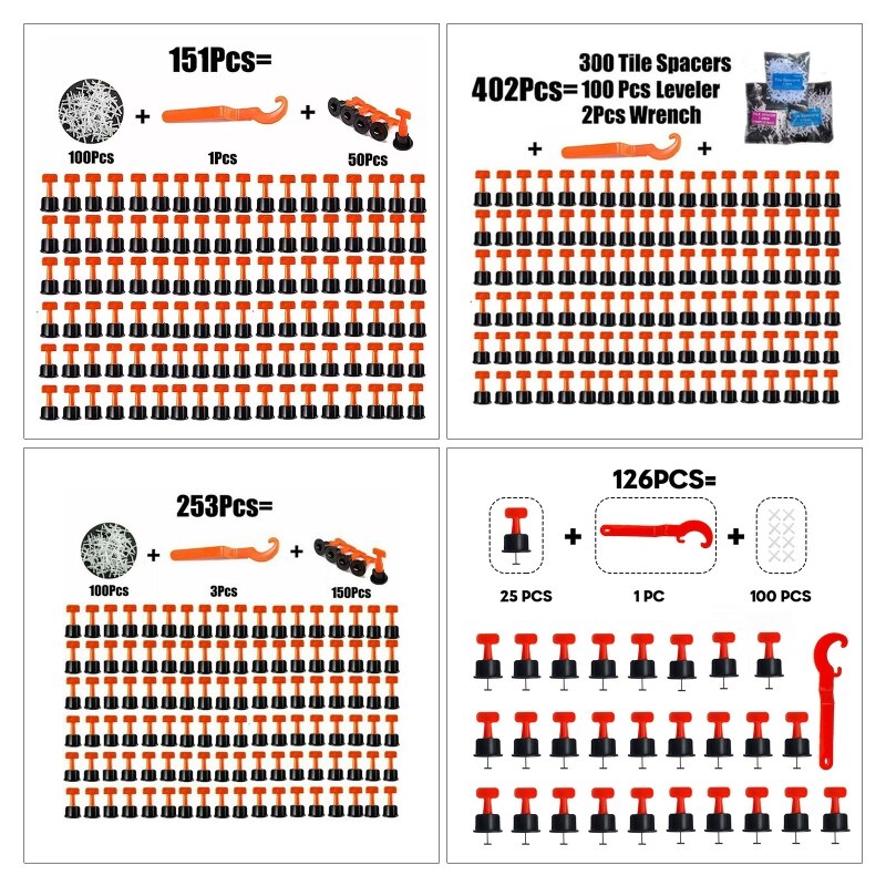 Tile Leveling System with Special Wrench Reusable Spacer Flooring Level Tile levellers Set System Construction Builiding