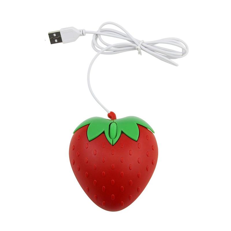 Portable Cute Mini Strawberry Wired Mouse Usb Small Optical PC Computer Mouse 3d Fruit Shape Girl Mice For Office Laptop: Default Title