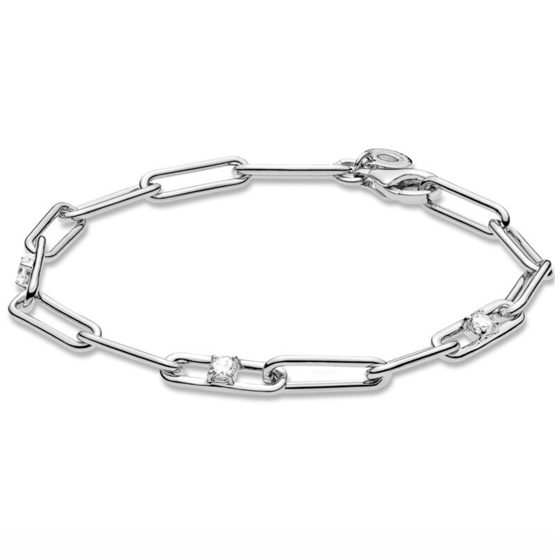 Funkelnden Rose &amp; Silber Pflastern Bar Link Kette &amp; Steine Stern 925 Sterling Silber Armband Fit Europa Armreif Perle Charme diy Schmuck: 3 / 16cm