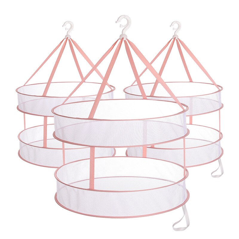 Clothes Drying Basket Hanging Sweater Net Mesh Pink Pocket Retractable Anti-Deformation Rack Socks Drying Bag Laundry Storage