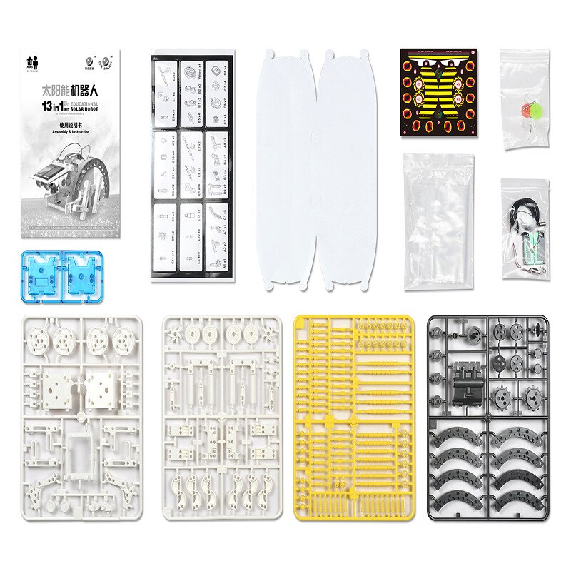 Zabawki edukacyjne 13 w 1 słoneczny moc robot DIY zestaw zabawka nauka o edukacji eksperyment technologia zabawki dla chłopców i dziewcząt darmowe naklejki