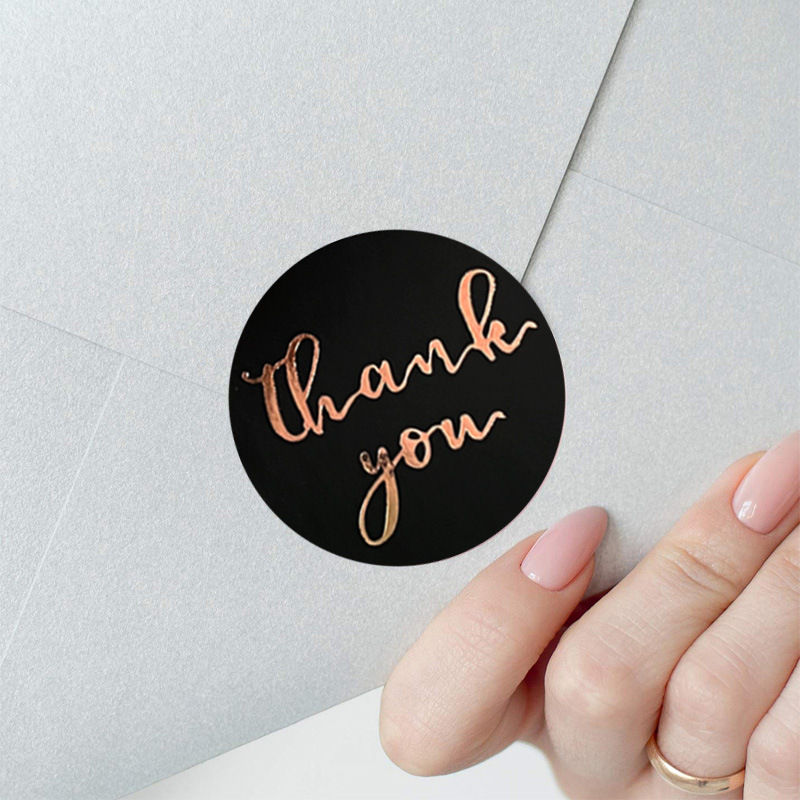 100-500Pcs 1inch Thank You Stickers Aesthetic Black Gold Foil Sticker Roll for Envelope Wedding Bake Stationery Seal Lable 2.5cm