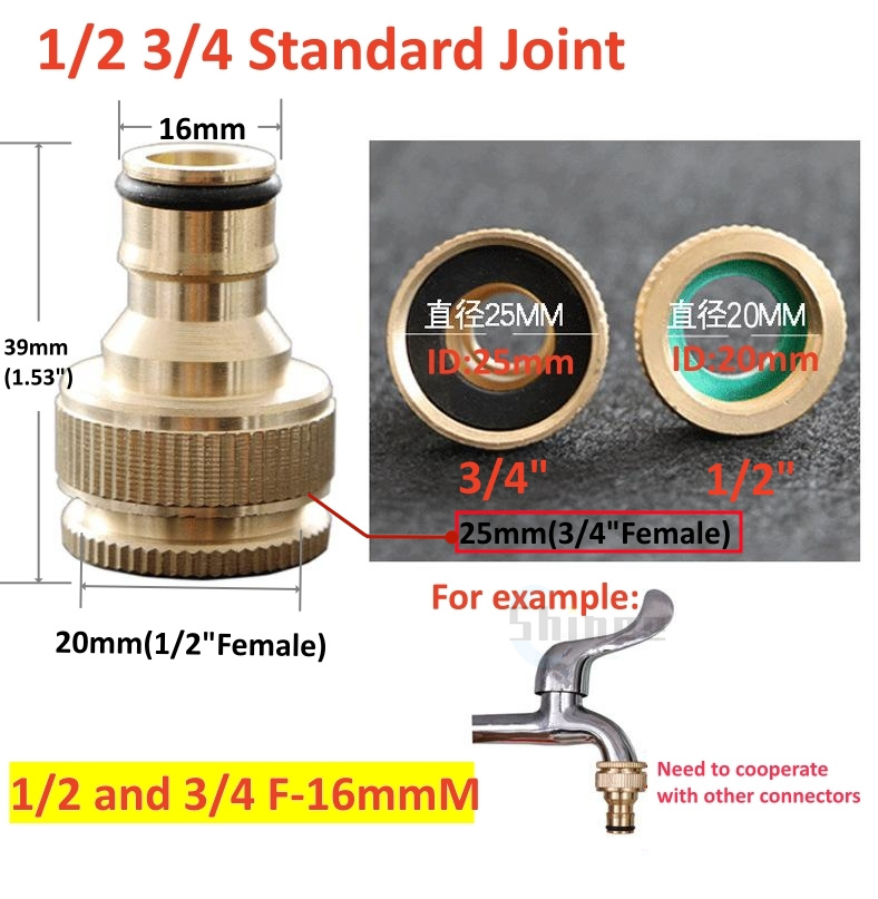 1 Uds. Conector rápido de rosca 1/2, adaptador de riego de jardín de latón, manguera de cobre para riego por goteo, accesorios de conector rápido para manguera de 16mm: Marrón