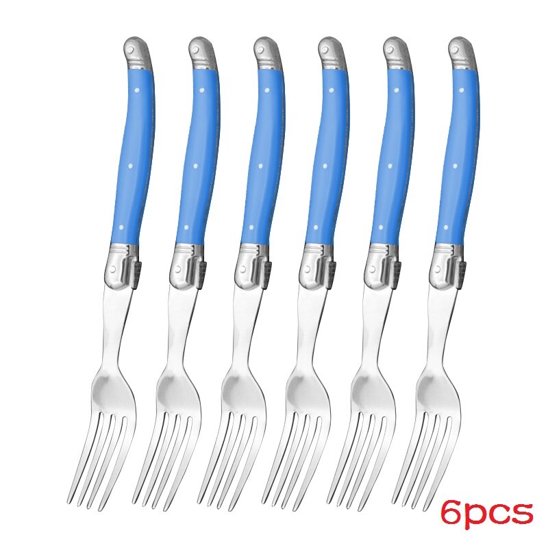 Laguiole-Juego de tenedores para carne de arcoíris, cubiertos de colores vivos, mesa, Bar de acero inoxidable, vajilla, restaurante, kit de casa, 6 uds.: 6 Blue Fork
