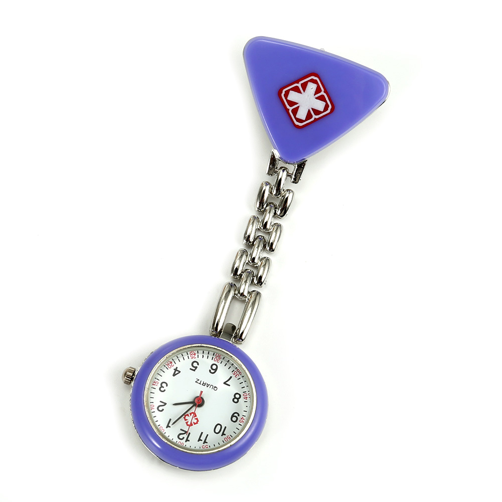 Verpleegster Horloge Ronde Rode Kruis Hanger Met Clip Opknoping Effen Kleur Doctor Verpleegkundigen Medische Mode Draagbare Zakhorloge 6 Kleuren: Paars