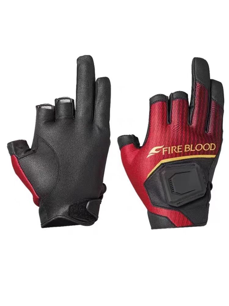 Fireblood fiskehandskar för män stenfiske halvfinger trefingers pu-läder lätta halkfria handskar gl -110v: L / Svart
