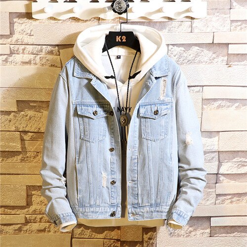 Men's clothing man coats Jeans Casual loose Ripped Holes Vintage Bomber Denim Jacket: 6668 / XL