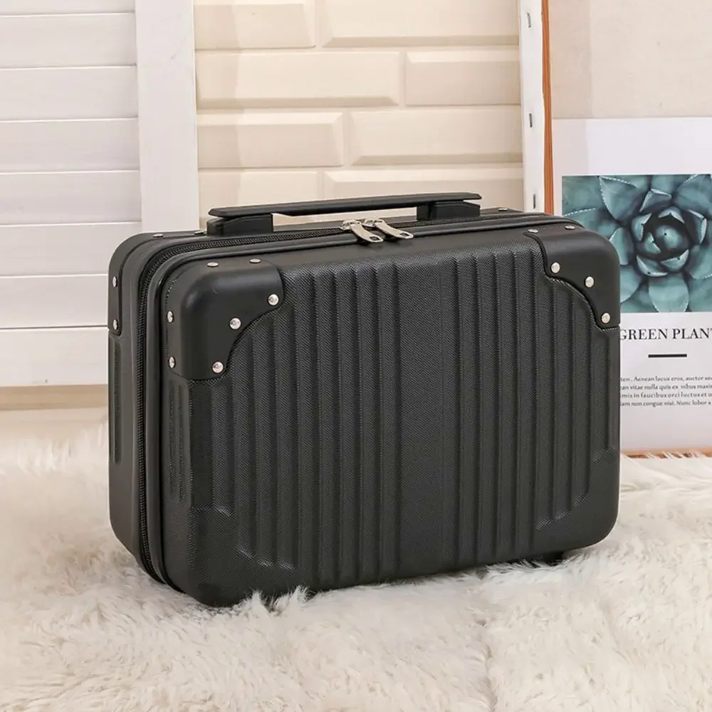 Mini maleta de viaje de 14 pulgadas, caja de cosméticos, organizador de equipaje de mano, estuche de maquillaje, caja pequeña con contraseña, estuche de embarque 2025: Blanco