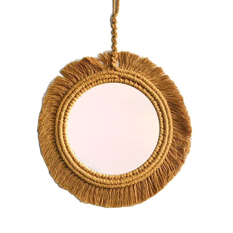 Tapiz de espejo de macramé tejido a mano, espejos, decoración artística de pared, adorno colgante de algodón para decoración del hogar, dormitorio y sala de estar: YELLOW