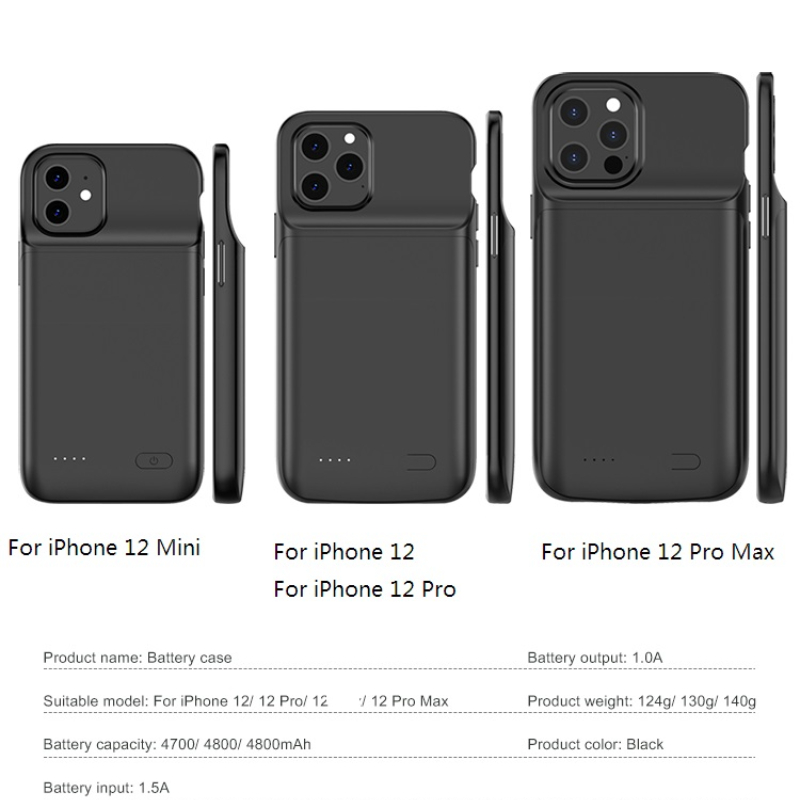 Voor iphone 12 pro max en iphone 12 mini: powerbankhoes van vloeibaar siliconen, schokbestendig, externe powerbankhoes, batterijopladerhoes.