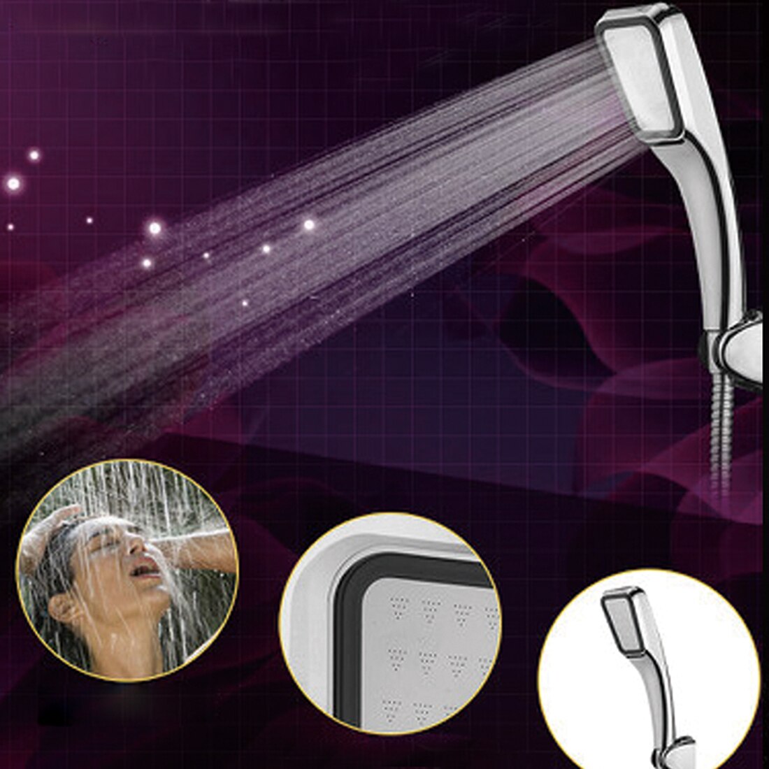 Shower Head 30% Water Saving 100% Pressure Boost Shower Head 300 Holes ABS Nano Plating Hand Hold Bathroom Shower Head