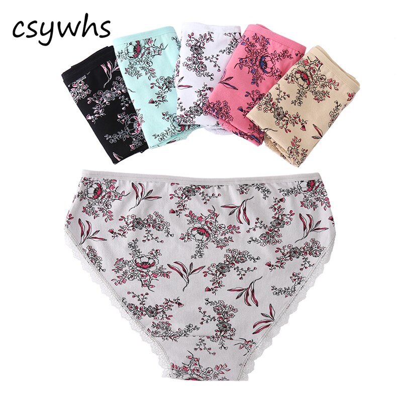 6pcs Cotton Lace Panties Women Plus Size Floral Mid-rise Briefs Women Cotton Intimates Panties Big Size Underwear for Women