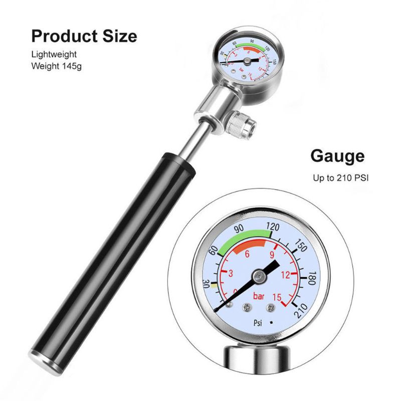 Mini Bike Pump with Gauge High Pressure Meter Bicycle Air Supply Inflator W91C