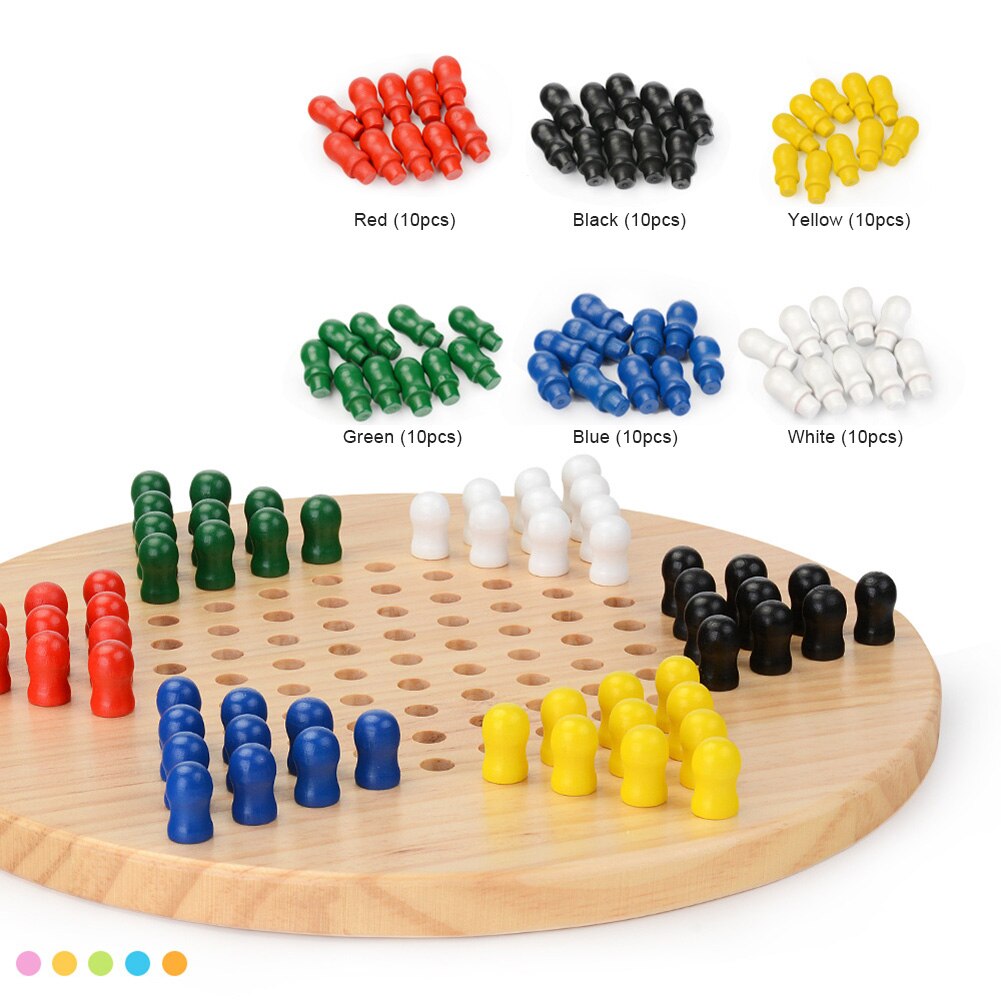 Jeu de société de dames chinois en bois 60 chevilles traditionnelles pour adultes enfants 6 joueurs M09