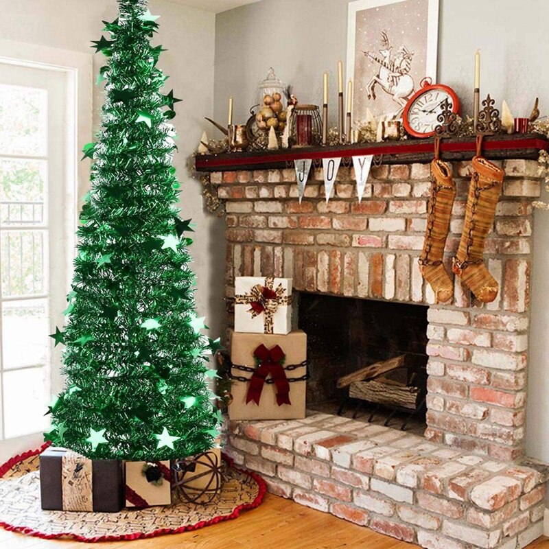 3.94FT Collapsible Christmas Tree Tinsel Xmas Tree Artificial Pencil Sequins Trees for Fireplace Party Decoration