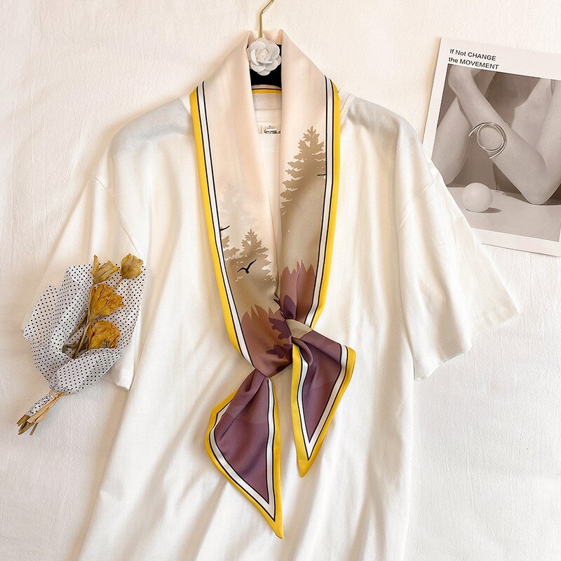 Farverigt oliemaleri stil luksus mærke tørklæde kvinder silke tørklæde taske hår tyndt tørklæde foulard femme pandebånd: Wy1506-3