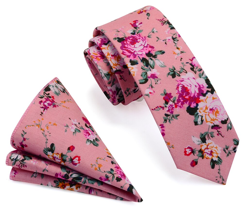 Ricnais 100% Cotton 6cm Slim Pocket Square Necktie Set Red Bule Floral Print Handkerchief Ties Set For Men Party Skinny Neck Tie: 12