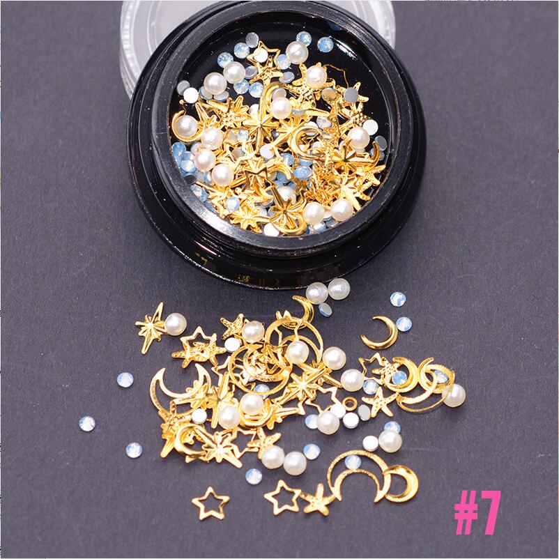 Mélange de rivets à ongles dorés, étoile, lune, strass, Punk, bijoux à ongles argent 3D, décoration pour manucure: 7