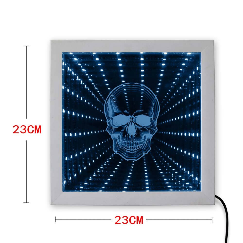 Horreur tête de crâne tenture murale infini miroir mort os squelette Tunnel Vision miroir éclairé Halloween fête décor cadre