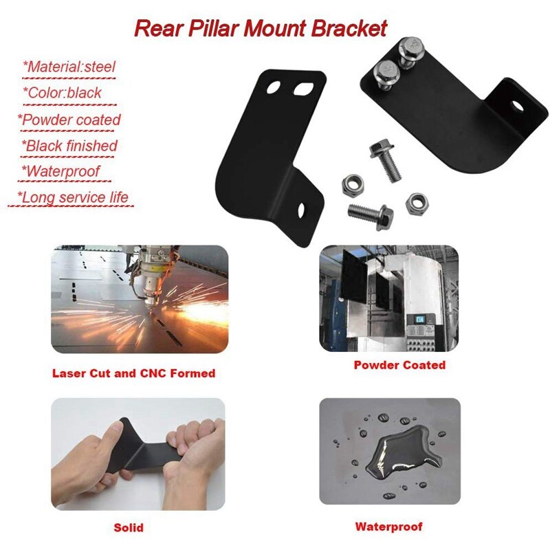 AL21 -1Pair Rear Roof Roll Cage Bar LED Backup Lights Mount Brackets Kit for Polaris Ranger Full Size