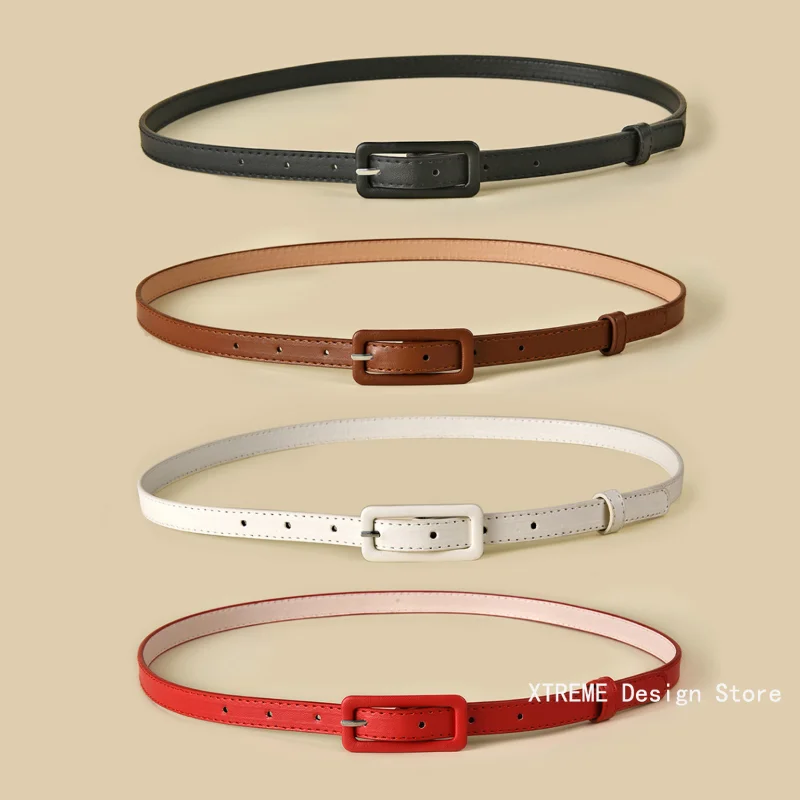 Cinturón delgado para mujer, hebilla de Pin de cabeza cuadrada, cinturón de cintura elástico, hebilla de Jeans, cinturones estrechos simples