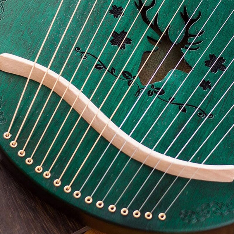 Lyre Harp 16 String Harp Heptachord Mahogany Lye Harp with Tuning Wrench for Music Lovers Beginners,Dark Green