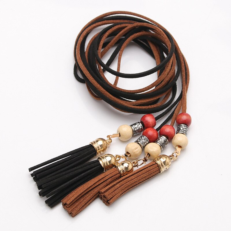 Nuevos cinturones de mujer, cadena de cintura estrecha con borla a la , cinturón para vestido, accesorios decorados con nudos