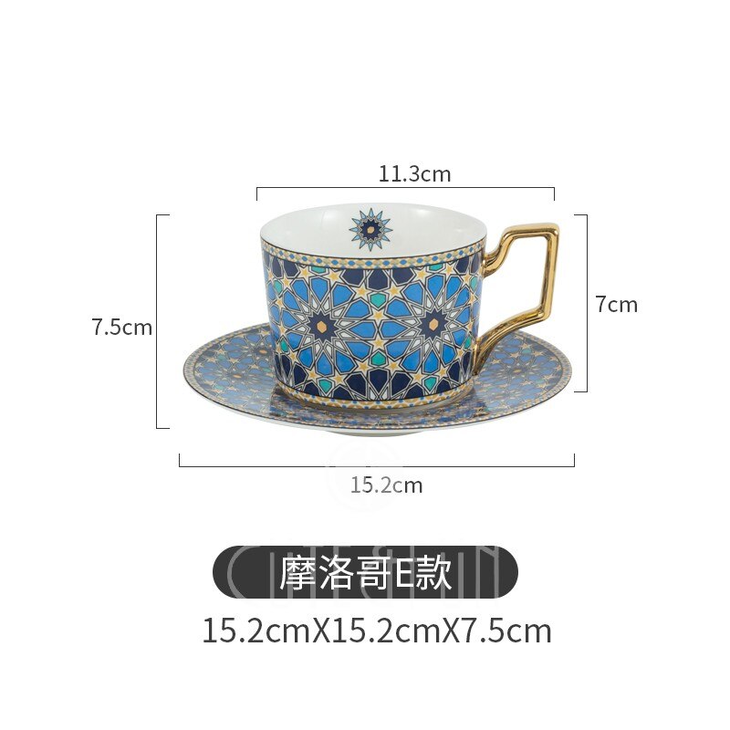 Marokkaanse Stijl Luxe Koffie Kop En Schotel Set Voldaan Gouden Handvat For A Speciale Koffie Cappuccino Keramische Afternoon Tea: E