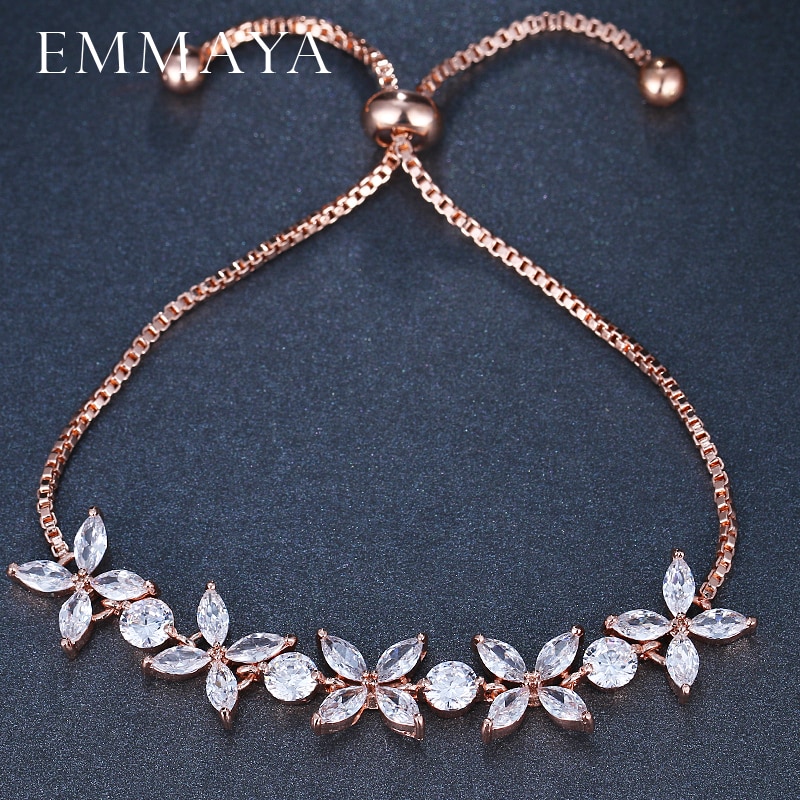 EMMAYA White Zircon CZ Stones Adjustable Flower Charm Bracelets for Women Jewelry