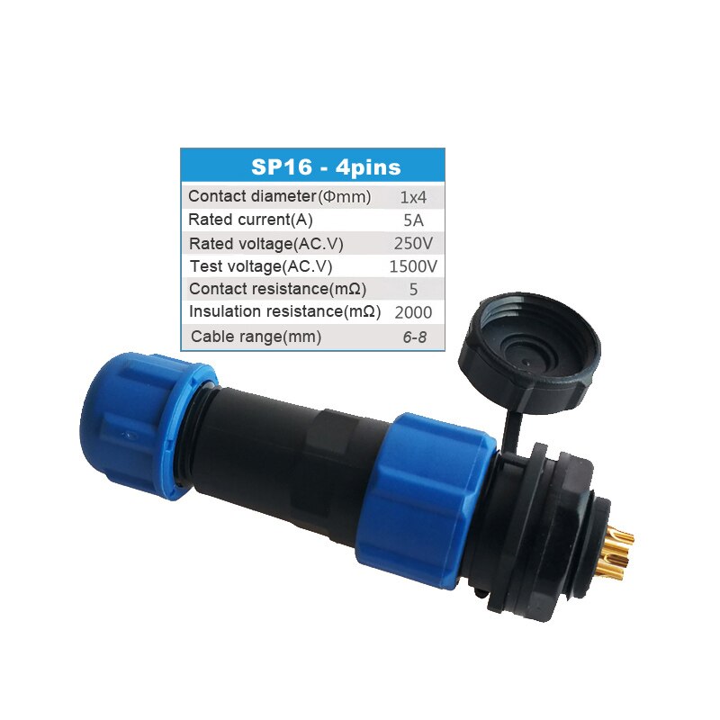 sp16 waterproof plug 2/3/4/5/6/7/9 pin plastic Male Plug & Female Socket for 6-8mm cable Panel Mount Wire connector: 4pin