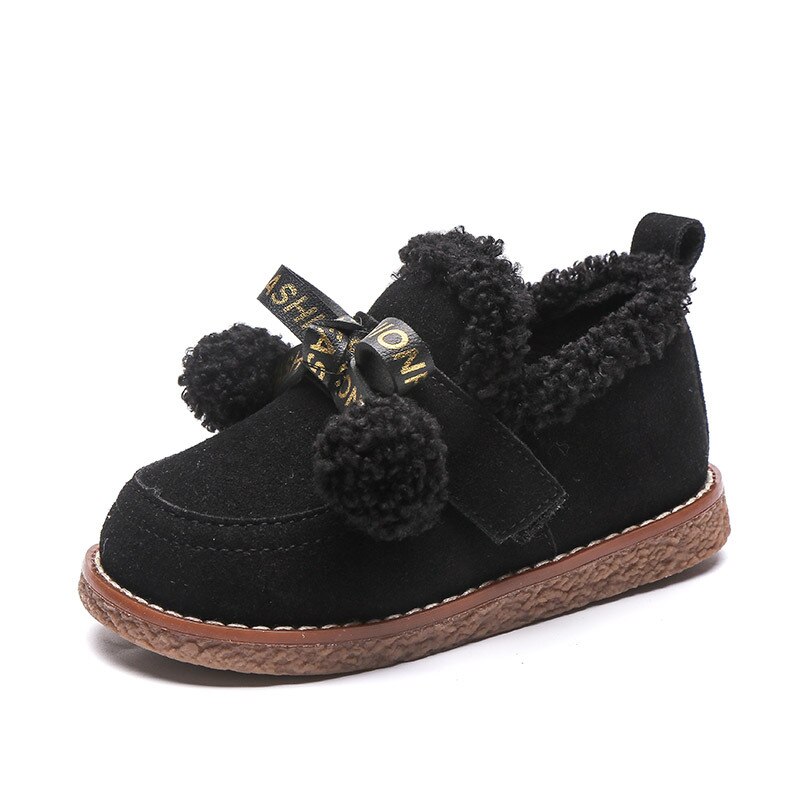 Botas de nieve de tobillo corto con nudo de mariposa para niñas, zapatos de cuero, suaves y cálidos, talla 21-30