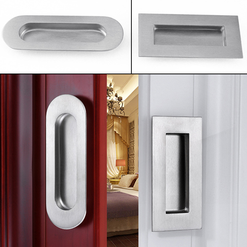 Wardrobe Recessed Door Knobs Drawer Stainless Steel Inset Cupboard Pulls Sliding Handle