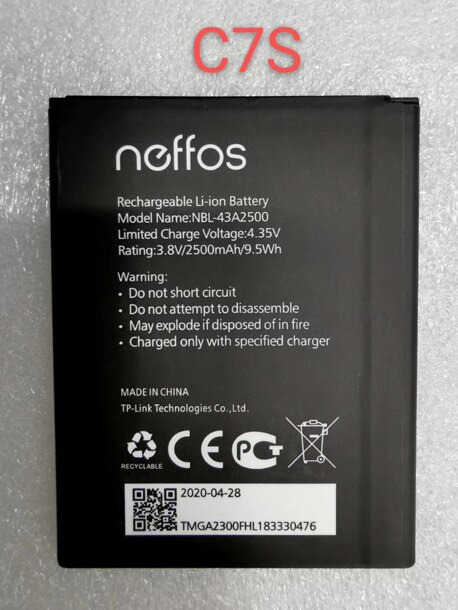 Batterie de remplacement pour tp-link Neffos C7s C5, Rechargeable, li-polymère, 3.8V, 2500mAh, NBL-43A2500, 42A2200