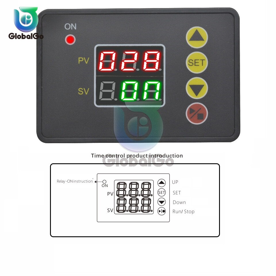 Dc 12 24v dobbelt tidsforsinkelse relæ led digital display cyklus tid timer forsinkelse switch kredsløb 110v 220v 0-999