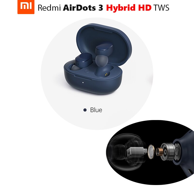 Xiaomi-auriculares Redmi AirDots 3, auriculares híbridos HD TWS, auriculares TWSEJ08LS 30h Life con funda, Solo 7h, Bluetooth 5,2, AptX, detección de baja latencia: Azul