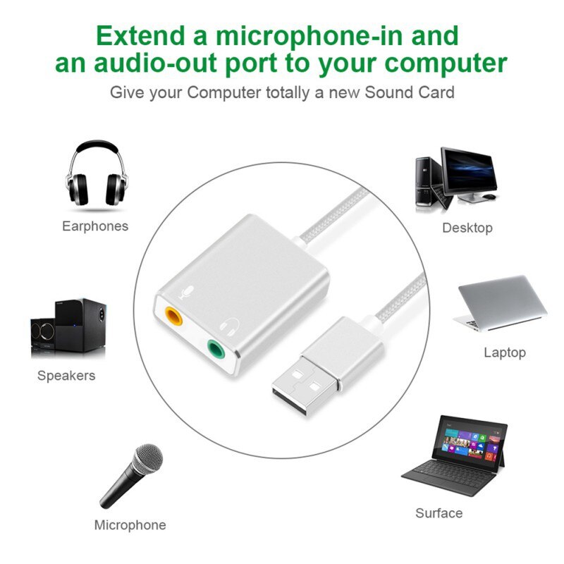 For Mac OS Windows External USB Sound Card Headphone 3D Stereo USB Audio Adapter Free drive Hi-Speed Sound Card