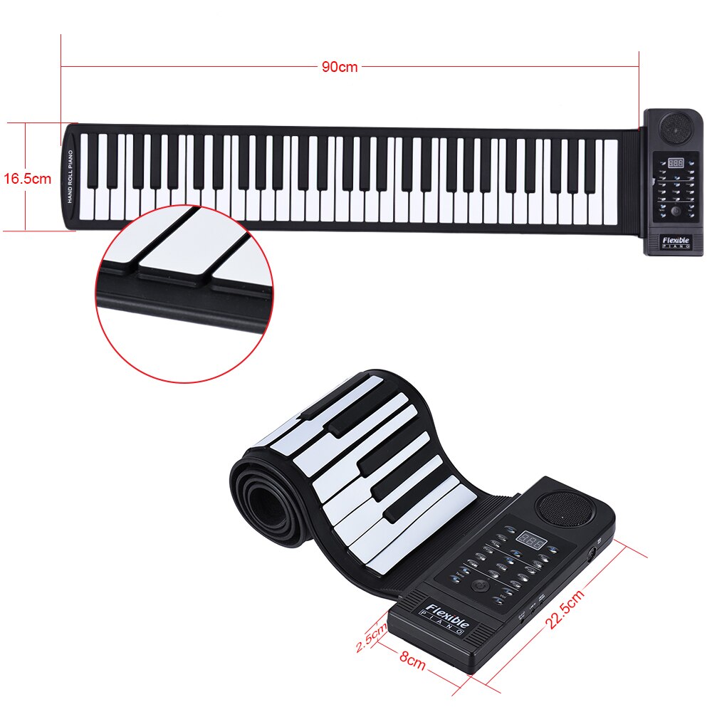 Bærbart silicium 61 taster ruller klaverelektronisk midi-keyboard op med indbygget højttaler