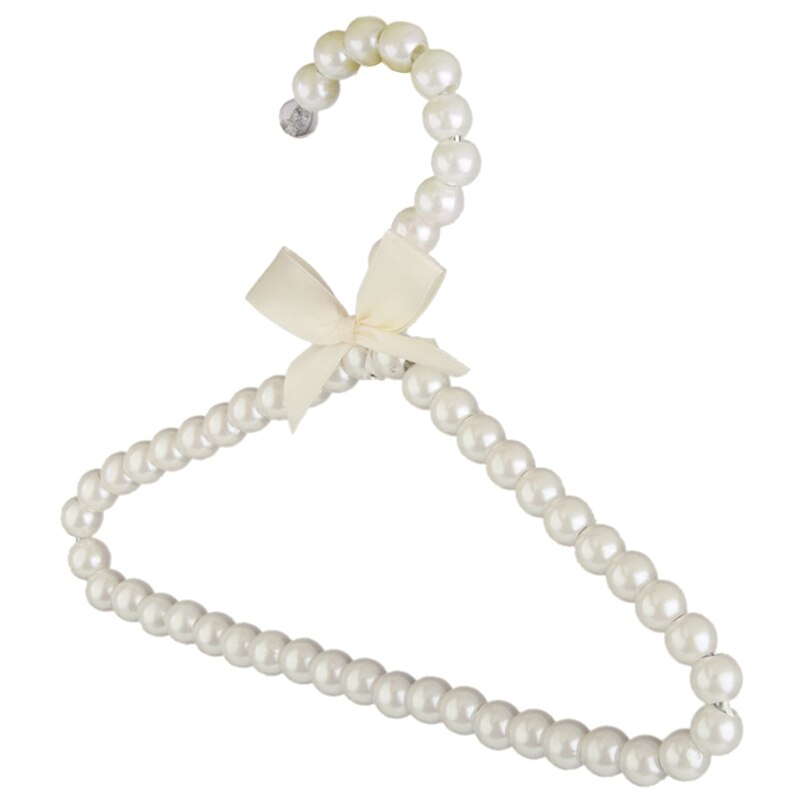 Perchas de ropa con lazo de perlas de imitación, gancho para niños, lazo blanco