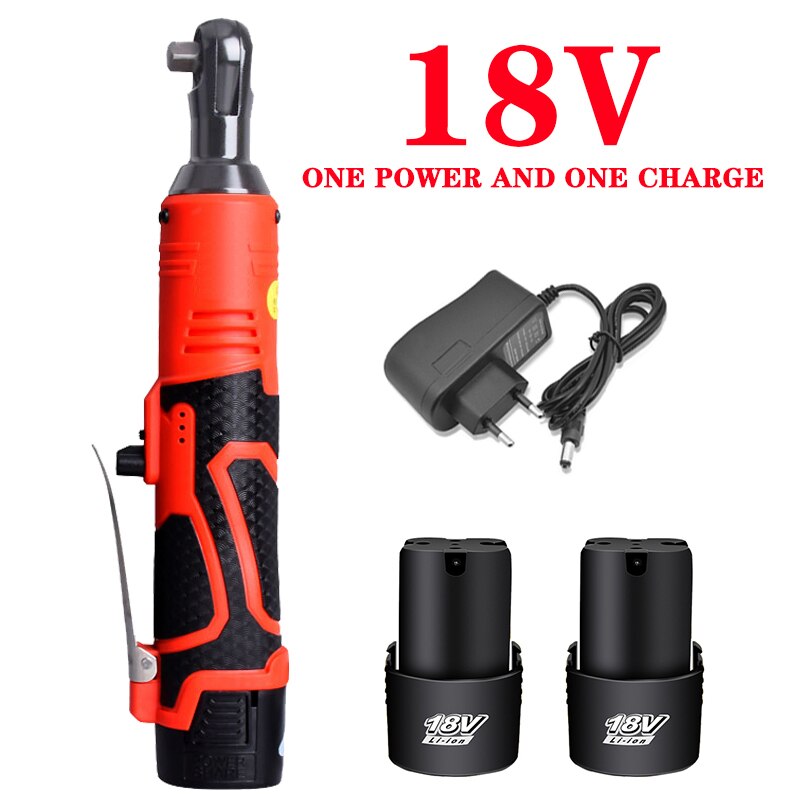 12V/18V Impact Wrench Cordless Rechargeable Electric Wrench 3/8 Inch Right Angle Ratchet Wrenches Impact Driver Power Tool: 18V Red 2 Battery