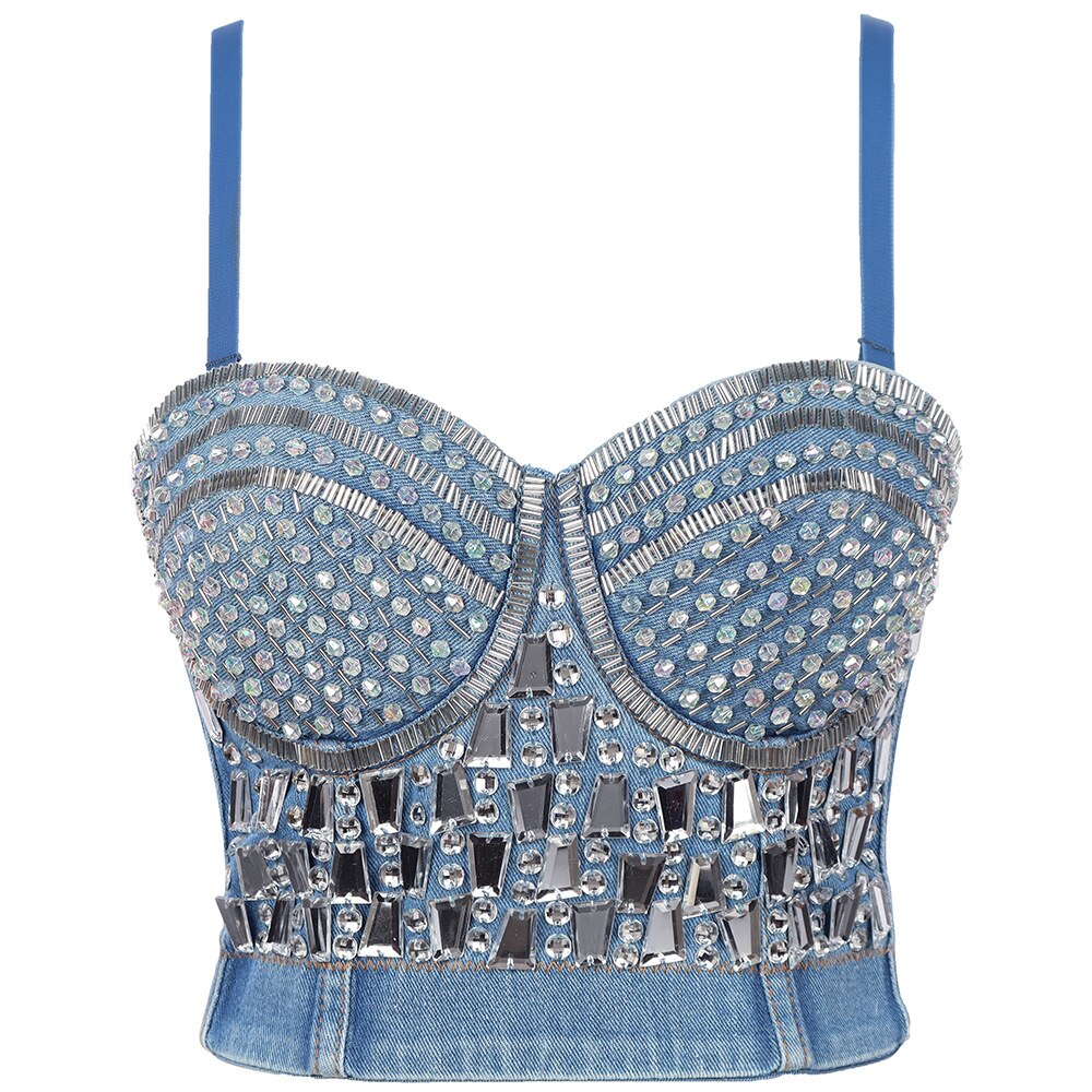 Punk Corset Strass Diamond Tank Top Vrouwen BH Stage Party Camis Pailletten Shirt Vrouwen Kleding y2k Tops Dames Shaper-5-wit, CN L-38